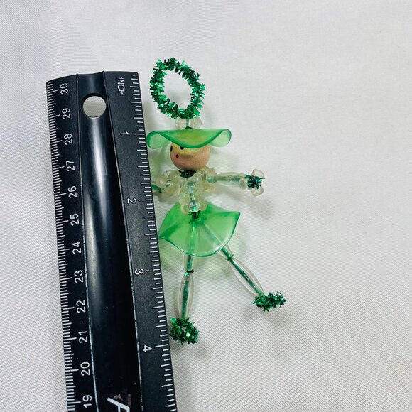 Vintage Green Beaded Winter Lady Ornament Handmade 4 inches - Picture 7 of 9